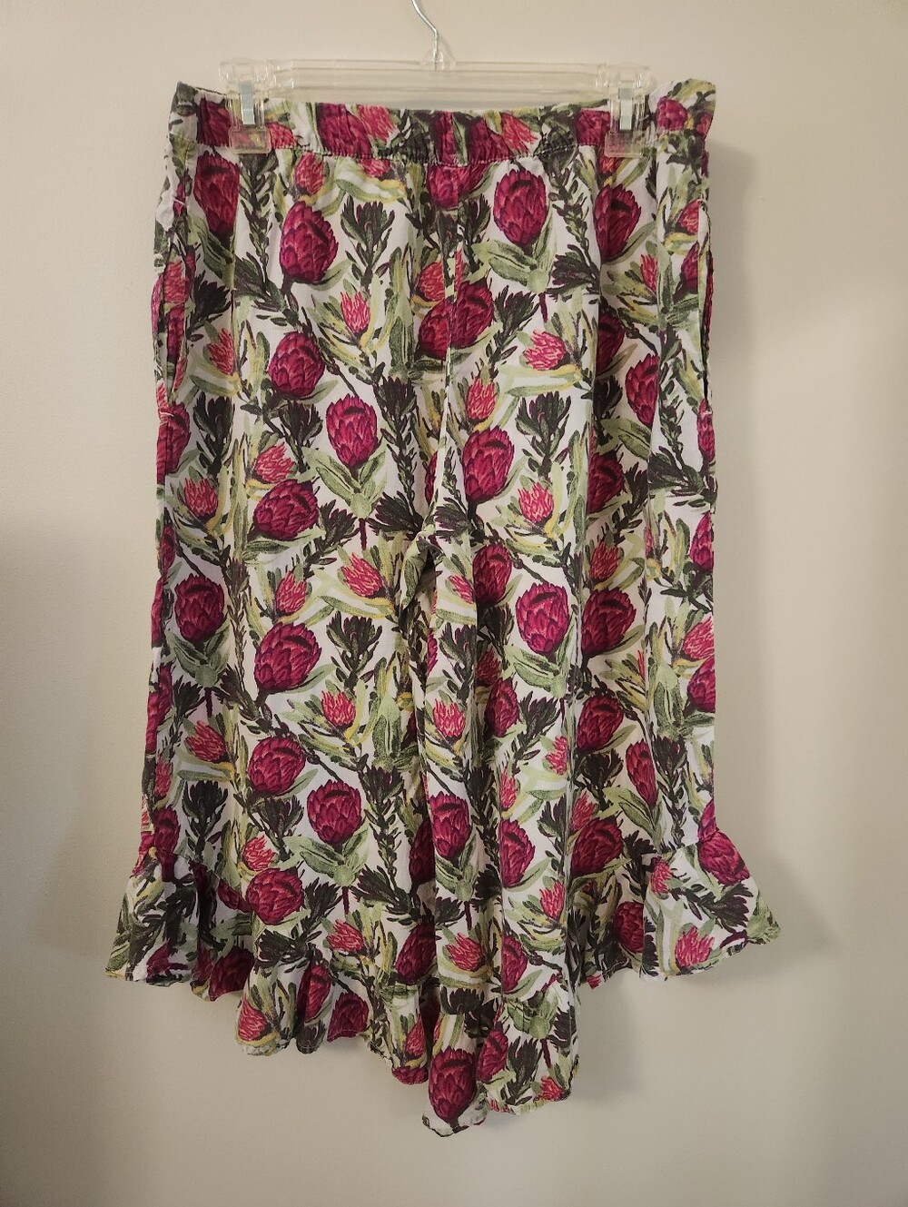 Floral Ruffle Hem Women's Pajama Pants - Pink Green